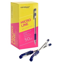Ручка шариковая INFORMAT MICRO LINE синий 0,4 мм прозрачный круглый корпус грип игольчатый наконечник