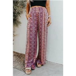 Пурпурные широкие брюки с разноцветным орнаментом
