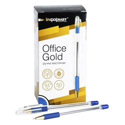 Ручка масляная INFORMAT Office Gold синяя, резиновый грип, игловидный наконечник, 0,5 мм