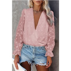 Розовая блуза в горошек с V-образным вырезом с запахом