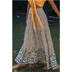 Разноцветная юбка-колокол с цветочным принтом и резинкой сверху