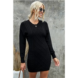 Черное обтягивающее платье-свитер с текстурированным узором и разрезом на спине