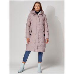 Пальто утепленное с капюшоном зимние женское  розового цвета 442189R